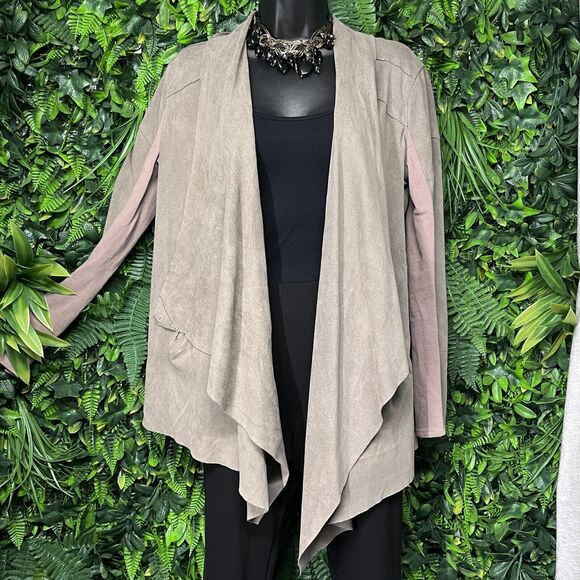 BLANCNYC Jacket Women Small Tan Brown Duster Drape Cardigan Faux Suede 2215 - Picture 3 of 10